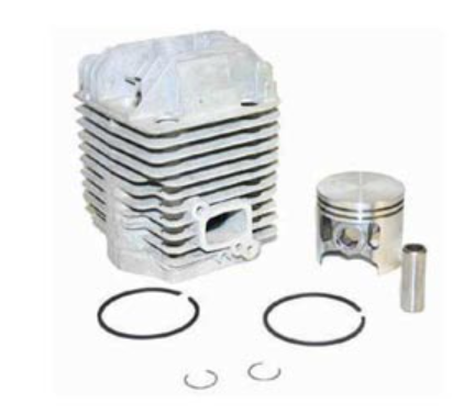 Engine cylinder head with piston and rings on a white background