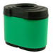 Green and black air filter on a white background