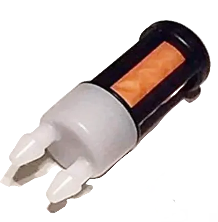 Small fuel filter with a white nozzle on a white background